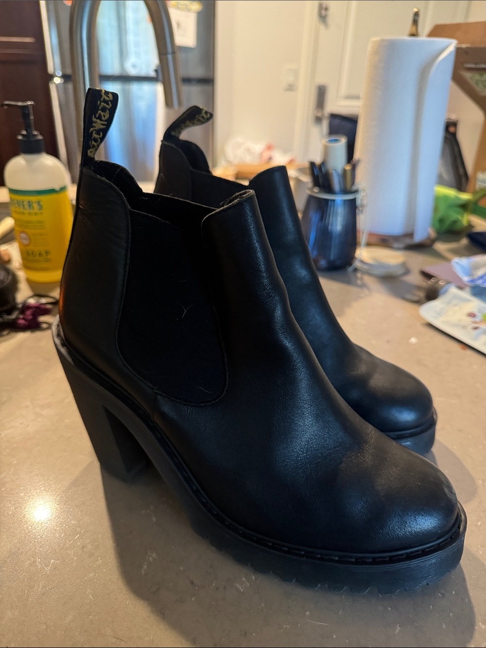 Dr. Martens Black Leather Platform Chelsea Heeled Boots